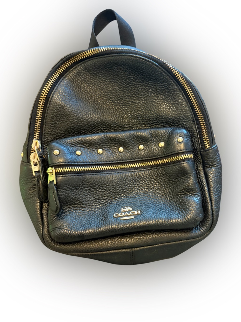 Coach Black Pebbled Leather Mini Backpack with Gold Accents